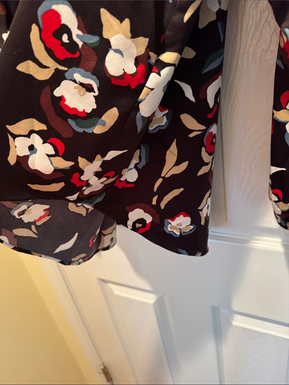 Alfani Black Floral V-Neck Blouse with Red & Cream Accents - Picture 4 of 5